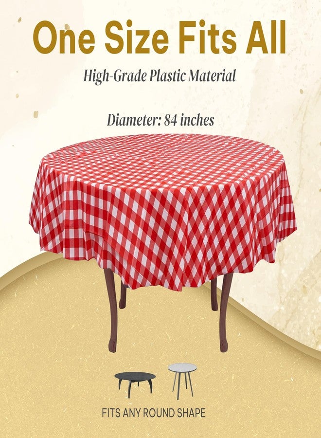 Amatra 6-Pack Round Plastic Tablecloth Disposable 84" - Red Checkered 130g Extra Thick Plastic Table Covers - Wipeable Tablecloths for Round Tables - Waterproof Tablecloths for Indoor & Outdoor Events - Image 5