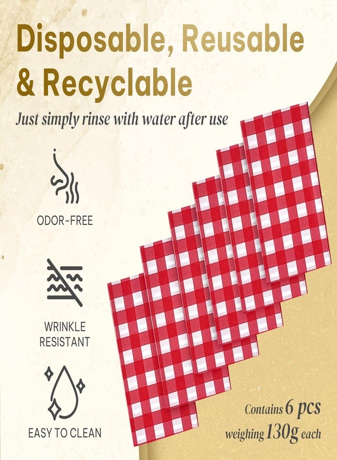 Amatra 6-Pack Round Plastic Tablecloth Disposable 84" - Red Checkered 130g Extra Thick Plastic Table Covers - Wipeable Tablecloths for Round Tables - Waterproof Tablecloths for Indoor & Outdoor Events - Image 3