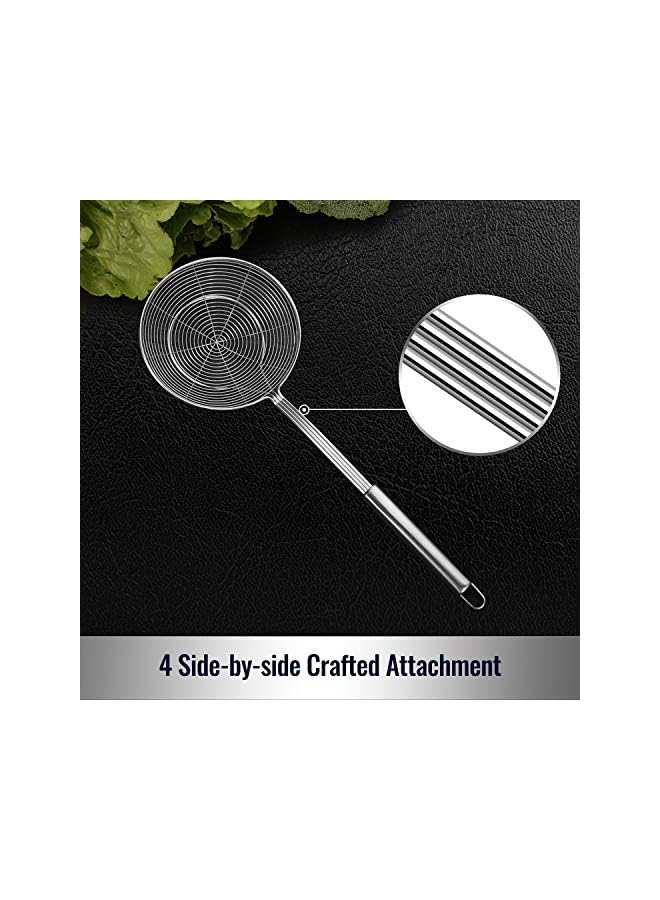S-TOP Solid Stainless Steel Spider Strainer Skimmer Ladle for Cooking and Frying, Kitchen Utensils Wire Strainer Pasta Strainer Spoon, 5.4 Inch - Image 2