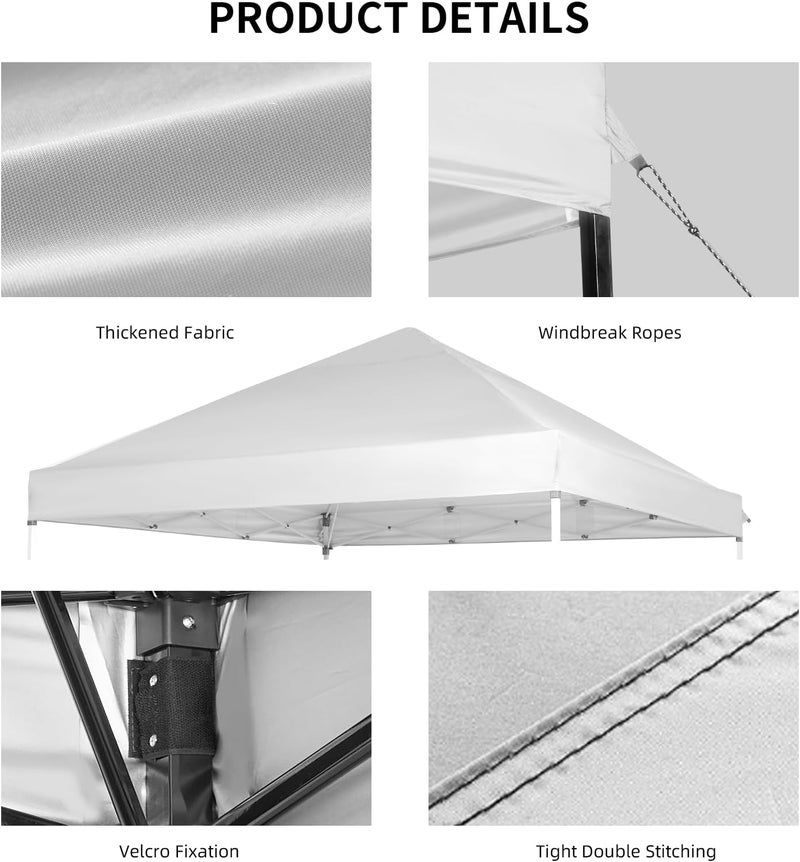 GOTRUTH 10x10 Canopy Replacement top, Waterproof Canopy Replacement Cover for Straight Leg Frame, Replacement Canopy top for Outdoor Garden Patio Camping Sun Shade.(Top Only)(White) - Image 4
