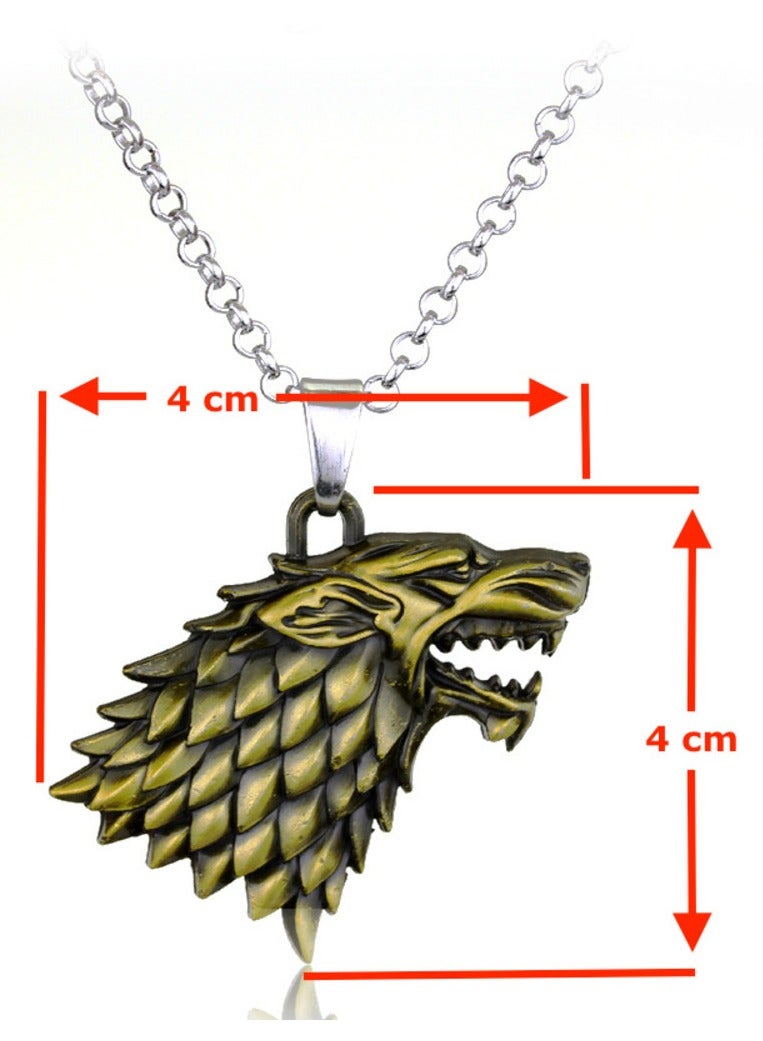 Zchiko Game of Thrones House Stark Wolf Head Necklace Pendant. (Color: Bronze/Gold) - Image 4