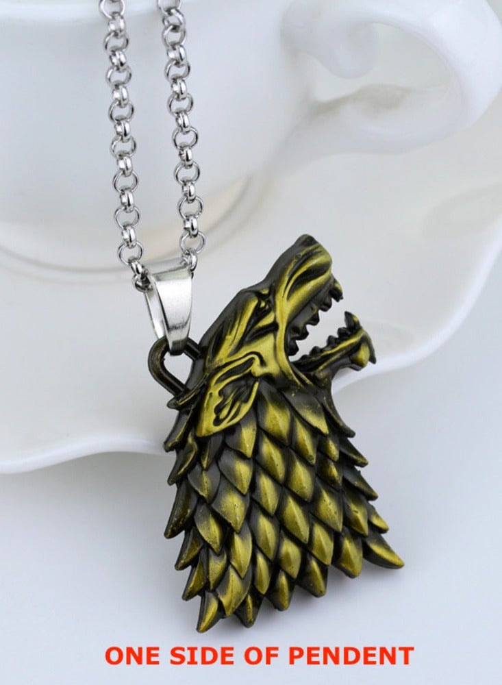 Zchiko Game of Thrones House Stark Wolf Head Necklace Pendant. (Color: Bronze/Gold) - Image 2