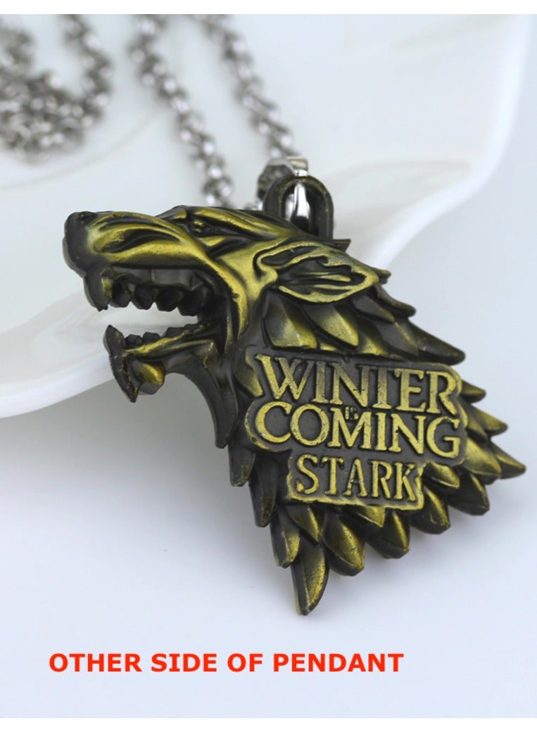 Zchiko Game of Thrones House Stark Wolf Head Necklace Pendant. (Color: Bronze/Gold) - Image 3