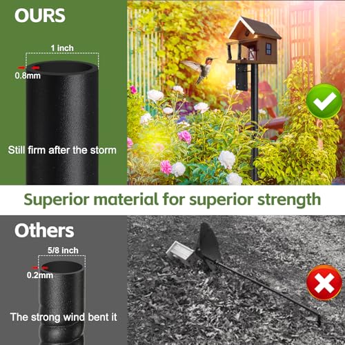 LLARGUEST Bird House Pole,75" Outdoor Bird Feeder Pole Kit Stand with 5-Pronged Base, Adjustable Height & Universal Mount for Easy Setup, 2 Installation Methods, Matte Black Finish (Without Bird House) - Image 3