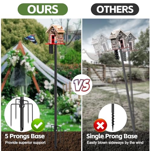 LLARGUEST Bird House Pole,75" Outdoor Bird Feeder Pole Kit Stand with 5-Pronged Base, Adjustable Height & Universal Mount for Easy Setup, 2 Installation Methods, Matte Black Finish (Without Bird House) - Image 4