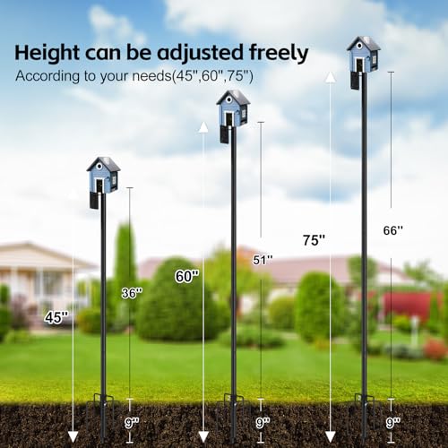 LLARGUEST Bird House Pole,75" Outdoor Bird Feeder Pole Kit Stand with 5-Pronged Base, Adjustable Height & Universal Mount for Easy Setup, 2 Installation Methods, Matte Black Finish (Without Bird House) - Image 5