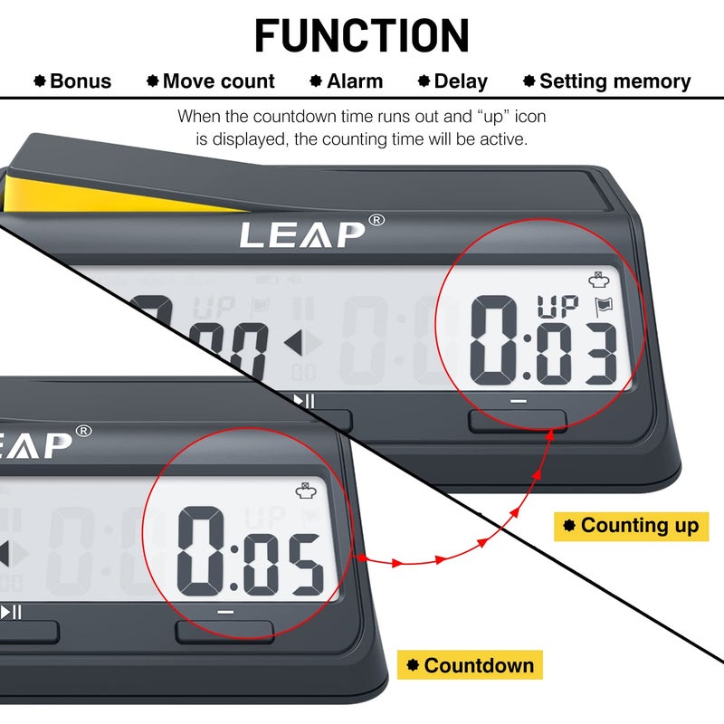 LEAP Chess Clock Digital Timer Advanced for Game and Chess Timer with Bonus & Delay Count Down up Alarm - Image 4