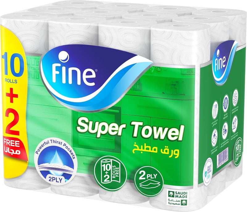 Fine Kitchen Super Towel, 12 Rolls 40 Sheets x 2 Ply Paper Tissue white - Image 1