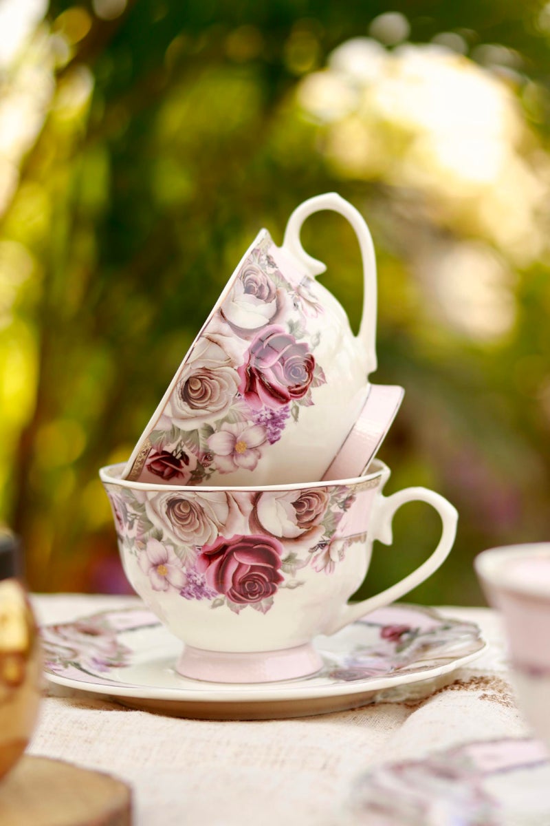 Vigneto Floral Rose Garden Cup and Saucer Set (Vintage Collection) for Tea/Coffee/Hot Drinks | Set of 6 Cup & 6 Saucers, 210 ML | Finest Premium Porcelain | Lead Free | Scratch Resistant | Chip Resistant - Image 3