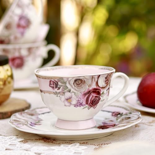 Vigneto Floral Rose Garden Cup and Saucer Set (Vintage Collection) for Tea/Coffee/Hot Drinks | Set of 6 Cup & 6 Saucers, 210 ML | Finest Premium Porcelain | Lead Free | Scratch Resistant | Chip Resistant - Image 1