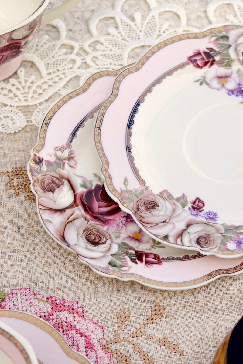 Vigneto Floral Rose Garden Cup and Saucer Set (Vintage Collection) for Tea/Coffee/Hot Drinks | Set of 6 Cup & 6 Saucers, 210 ML | Finest Premium Porcelain | Lead Free | Scratch Resistant | Chip Resistant - Image 4