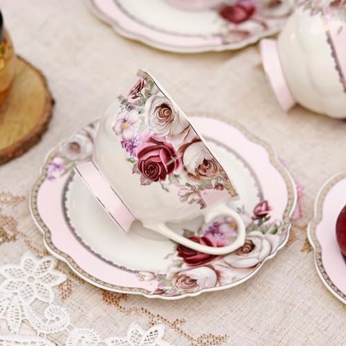 Vigneto Floral Rose Garden Cup and Saucer Set (Vintage Collection) for Tea/Coffee/Hot Drinks | Set of 6 Cup & 6 Saucers, 210 ML | Finest Premium Porcelain | Lead Free | Scratch Resistant | Chip Resistant - Image 2