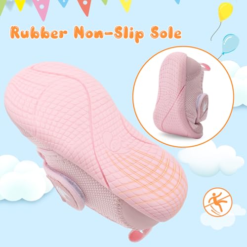 FEETCITY Baby First Walker Shoes Boys Girls Canvas Shoes Newborn Crib Shoes Anti-Slip Star Sneaker Pink - Image 5