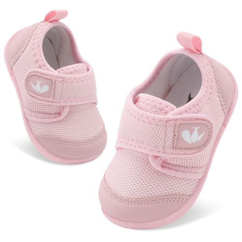 FEETCITY Baby First Walker Shoes Boys Girls Canvas Shoes Newborn Crib Shoes Anti-Slip Star Sneaker Pink - Image 1