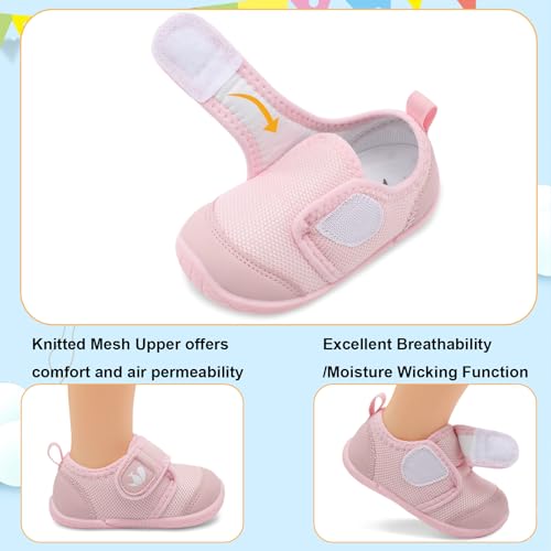 FEETCITY Baby First Walker Shoes Boys Girls Canvas Shoes Newborn Crib Shoes Anti-Slip Star Sneaker Pink - Image 2