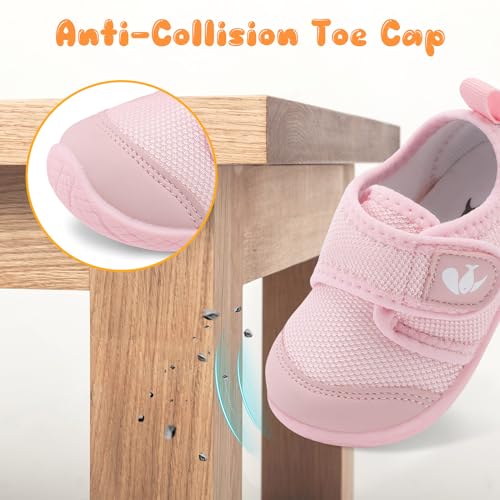 FEETCITY Baby First Walker Shoes Boys Girls Canvas Shoes Newborn Crib Shoes Anti-Slip Star Sneaker Pink - Image 3