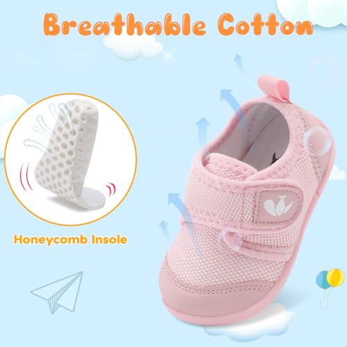 FEETCITY Baby First Walker Shoes Boys Girls Canvas Shoes Newborn Crib Shoes Anti-Slip Star Sneaker Pink - Image 4