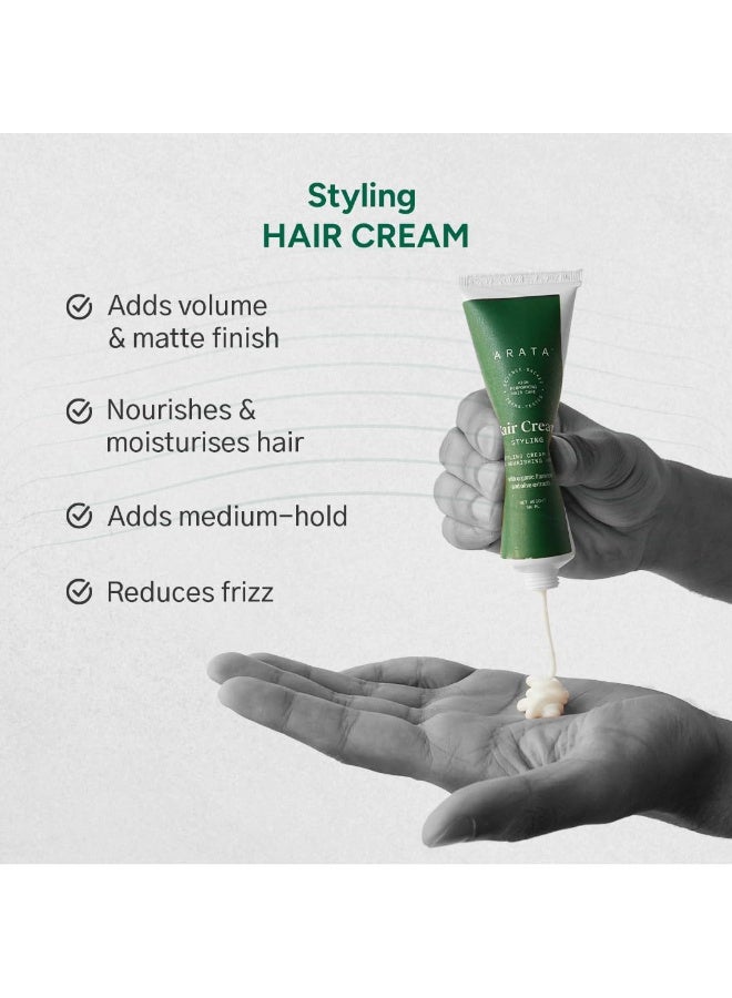 Arata Styling Hair Cream | For All Hair Types |Reduces Frizz & Tames Flyaways | Adds Soft Hold and Control to Short Hair | No Sulphate,Paraben,Silicone | 50ml - Image 3