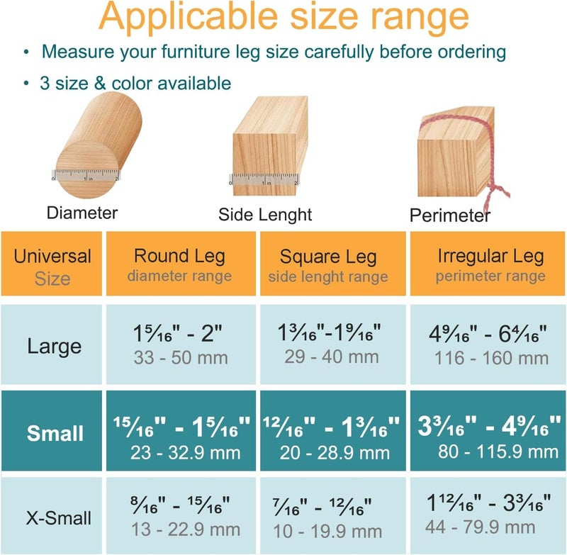OASMU 32 Pcs Chair Leg Protectors for Hardwood Floors, Silicone Felt Furniture Leg Cover Pad for Protecting Floors from Scratches and Noise, Smooth Moving, Small(Fit Round Diameterï¼š5/16" to 1-5/16") - Image 2