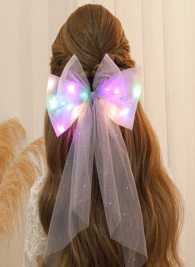 JEAIRTS Light Up Hair Bow Glowing Led Rainbow Tulle Bows for Women - Image 4