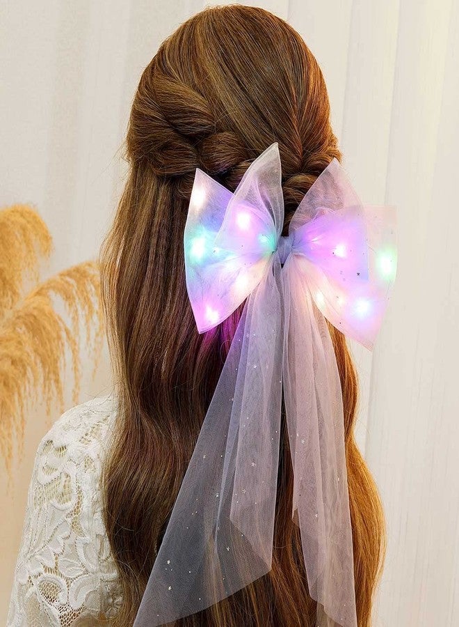 JEAIRTS Light Up Hair Bow Glowing Led Rainbow Tulle Bows for Women - Image 2