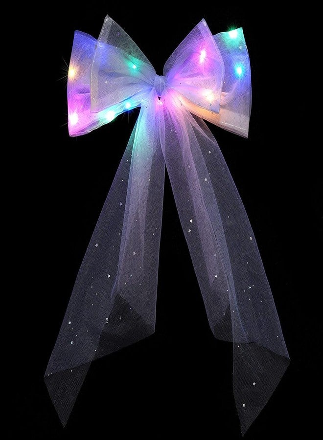 JEAIRTS Light Up Hair Bow Glowing Led Rainbow Tulle Bows for Women - Image 1