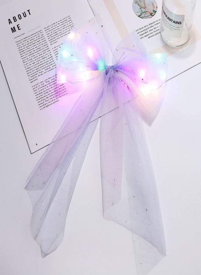 JEAIRTS Light Up Hair Bow Glowing Led Rainbow Tulle Bows for Women - Image 3