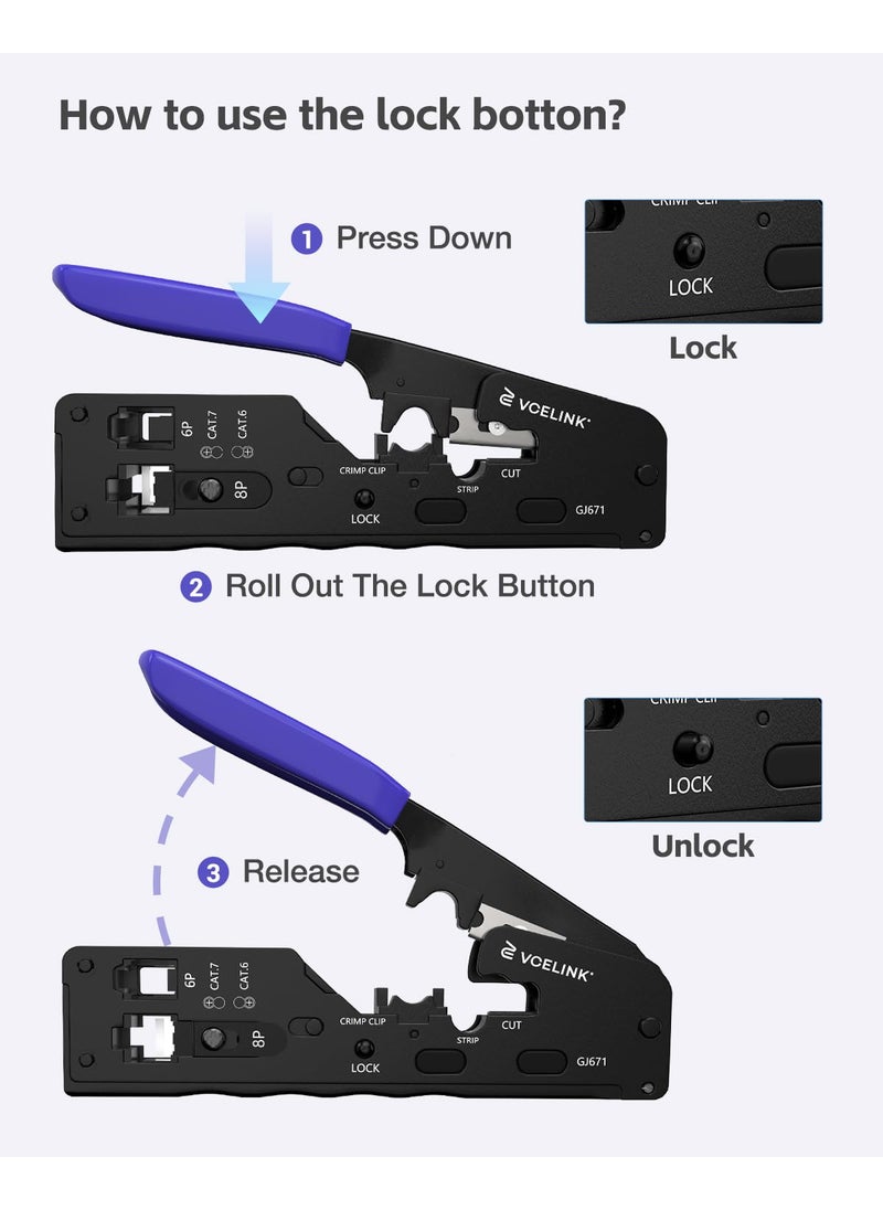 VCELINK VCELINK RJ45 Crimping Tool Pass Through, Ethernet Wire Cutter Crimper for Cat7 Cat6A Cat6 Cat5E Cat5 Pass-through and Non-pass-through Connectors  - Image 4