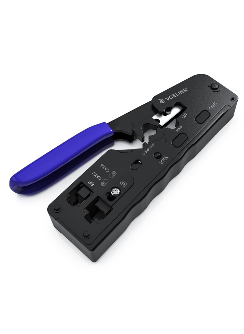 VCELINK VCELINK RJ45 Crimping Tool Pass Through, Ethernet Wire Cutter Crimper for Cat7 Cat6A Cat6 Cat5E Cat5 Pass-through and Non-pass-through Connectors  - Image 1