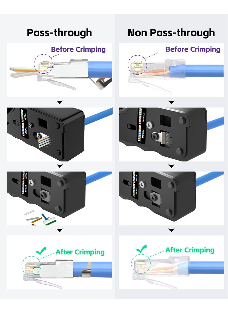 VCELINK VCELINK RJ45 Crimping Tool Pass Through, Ethernet Wire Cutter Crimper for Cat7 Cat6A Cat6 Cat5E Cat5 Pass-through and Non-pass-through Connectors  - Image 5