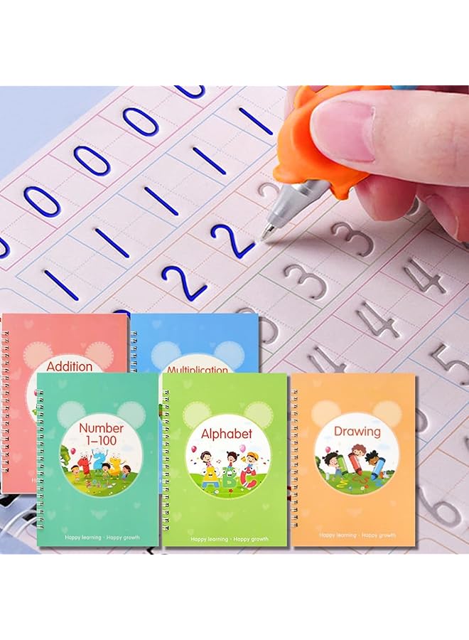 erorex Reusable Grooved Handwriting Workbooks Magic Copybook Magic Writing Practice Copy Books Practice Copybook For Age 3 5 Calligraphy Simple Hand Lettering 5 Books With Pens . - Image 1