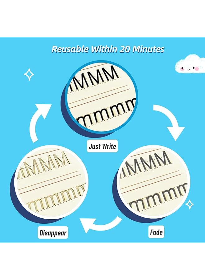 erorex Reusable Grooved Handwriting Workbooks Magic Copybook Magic Writing Practice Copy Books Practice Copybook For Age 3 5 Calligraphy Simple Hand Lettering 5 Books With Pens . - Image 3