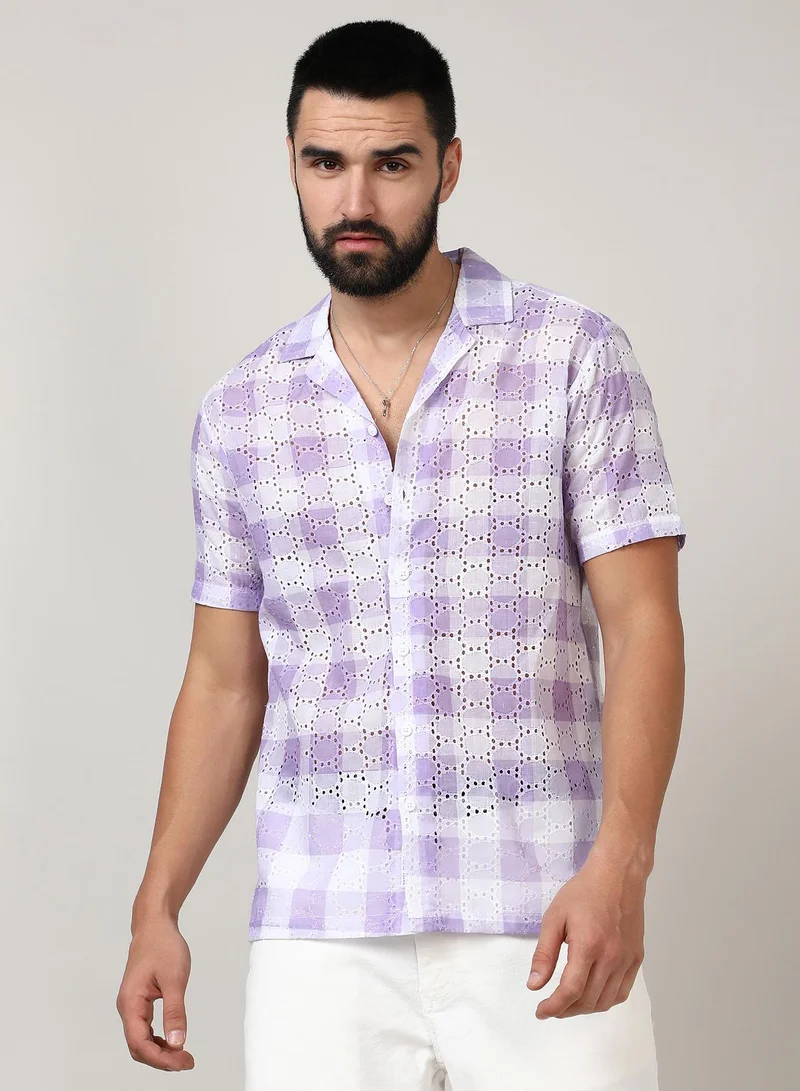Campus Sutra Men's Lavender & Chalk White Buffalo Check Shirt