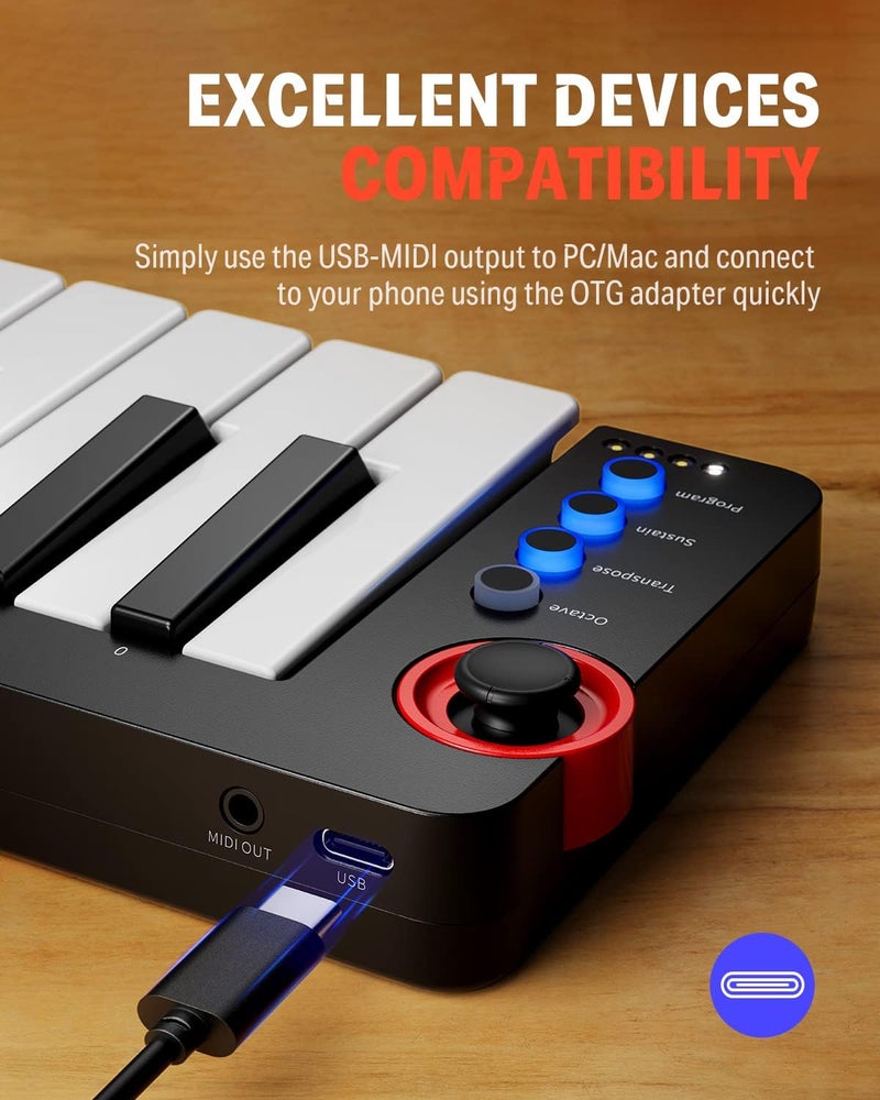 Donner Mini MIDI Keyboard, N-25 25 Key MIDI Controlle with Velocity-Sensitive Mini Keys&Light-up Rocker and Music Production Software Included, Small MIDI Keyboard with 40 Free Courses - Image 4