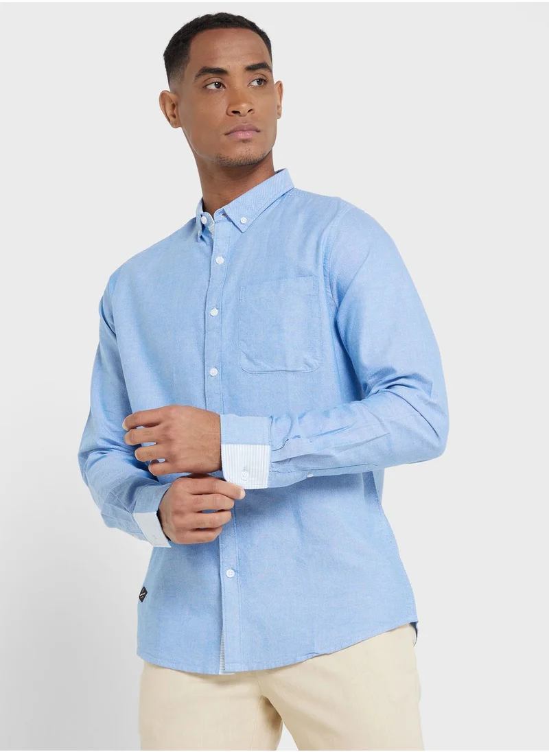 توماس سكوت Thomas Scott Men Blue Slim Fit Pure Cotton Casual Sustainable Shirt