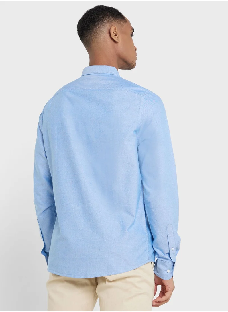 توماس سكوت Thomas Scott Men Blue Slim Fit Pure Cotton Casual Sustainable Shirt