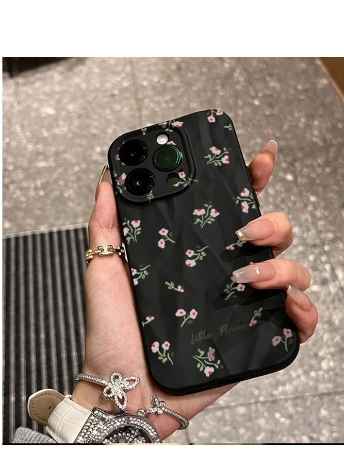NIBEMINENT Floral Print Protective TPU Case Cover For IPhone 15, Black