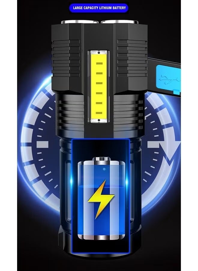 Flashlight USB Rechargeable High Lumens Tactical Light with Sidelight 4X LED Zoomable Handheld Super Brightest Flashlights Portable Torch for Outdoor Camping Emergency Lantern - Image 2