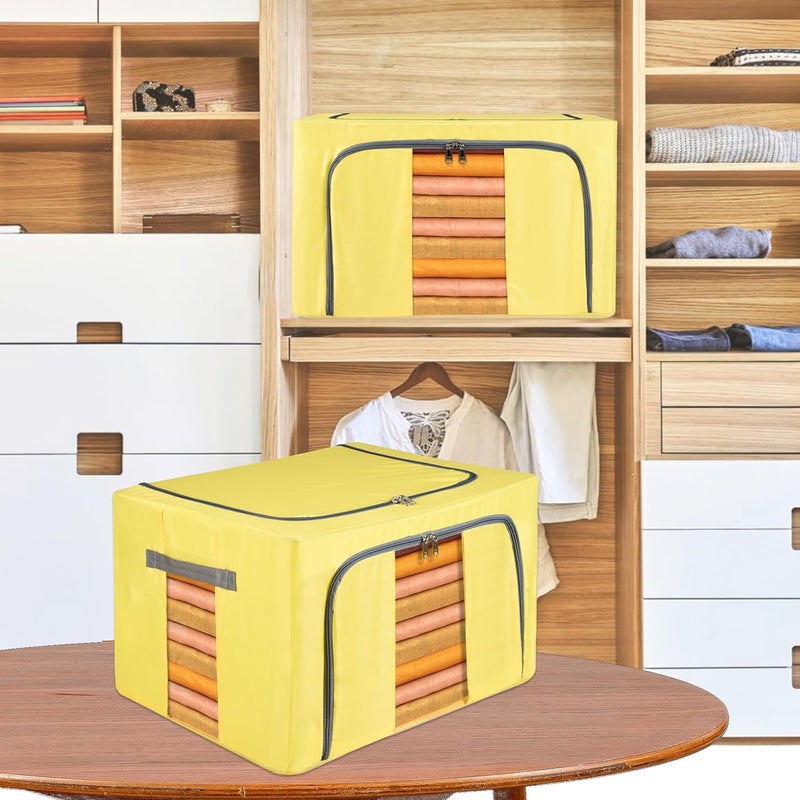 Kuber Industries Pack of 6 Clothes Storage Box 66 LTR Underbed Storage Bag Foldable Parachute Steel Frame Wardrobe Organizer Waterproof Storage Box for Blankets Yellow Pink - Image 2