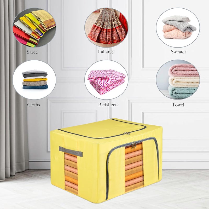 Kuber Industries Pack of 6 Clothes Storage Box 66 LTR Underbed Storage Bag Foldable Parachute Steel Frame Wardrobe Organizer Waterproof Storage Box for Blankets Yellow Pink - Image 4
