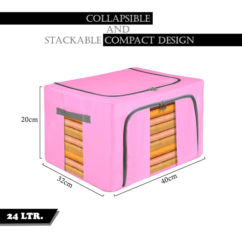 Kuber Industries Pack of 6 Clothes Storage Box 66 LTR Underbed Storage Bag Foldable Parachute Steel Frame Wardrobe Organizer Waterproof Storage Box for Blankets Yellow Pink - Image 3