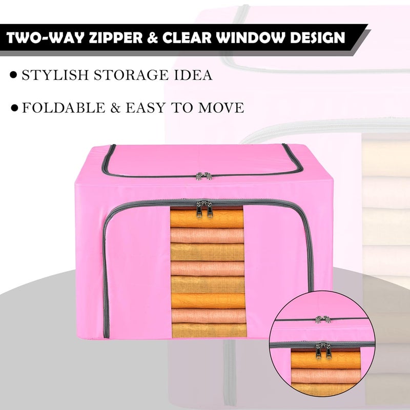 Kuber Industries Pack of 6 Clothes Storage Box 66 LTR Underbed Storage Bag Foldable Parachute Steel Frame Wardrobe Organizer Waterproof Storage Box for Blankets Yellow Pink - Image 5