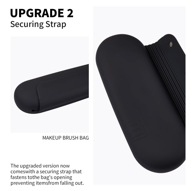 AGIKET Silicone Makeup Brush Holder Travel Cosmetic Bagï¼šSoft Portable Cosmetic Face Brushes Holder with Upgrade Anti-Fall Out Magnetic Closure, Large Travel Makeup Brush Case - Black - Image 3