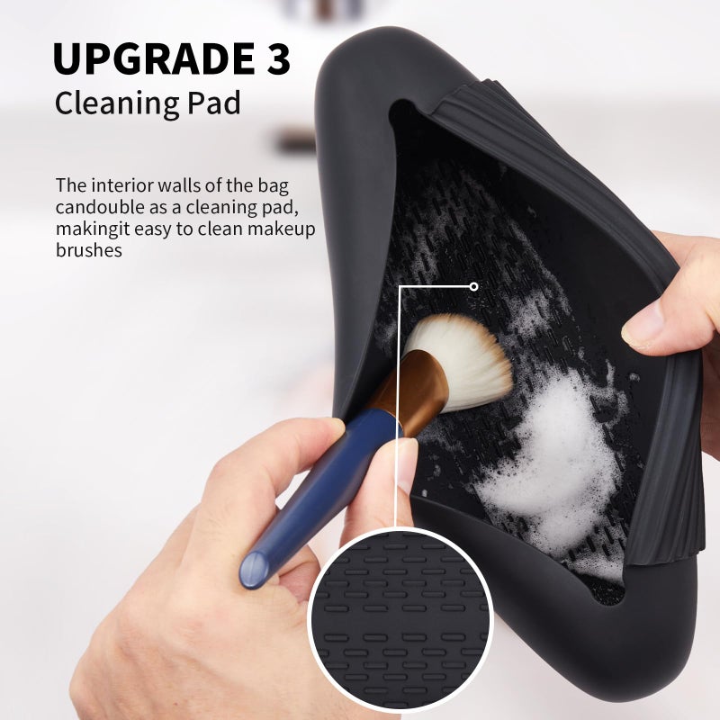 AGIKET Silicone Makeup Brush Holder Travel Cosmetic Bagï¼šSoft Portable Cosmetic Face Brushes Holder with Upgrade Anti-Fall Out Magnetic Closure, Large Travel Makeup Brush Case - Black - Image 4