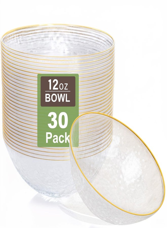 Rubtlamp 30 Pack Clear Disposable Bowls, Clear Plastic Bowls with Gold Rim, 12-16oz Premium Heavy Duty Plastic Dinner Bowls for Party, Wedding and Holiday - Image 1
