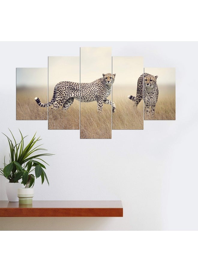 KARTIK KARTIK™ Digital Leopards Print 5 Panel Wall Decor Wall Art Wooden Painting Wallpapers for Home, Office & Gift (30 x 17.5 Inches)  - Image 2