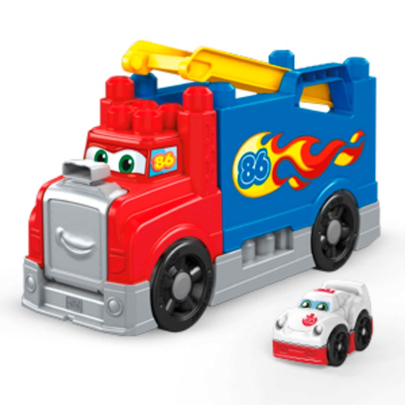 Mega Bloks مجموعة ألعاب مكعبات MEGA BLOKS لبناة الصغار - شاحنة سباق مع 16 قطعة وأصوات وتخزين باللون الأحمر للأعمار من 1 سنة