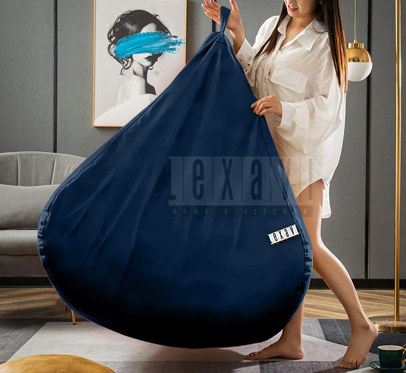 LEXAVI Brand - 5Xl Imported Soft Oxford Leather Bean Bag With Rectangular Extra Comfortable Footrest & Comfy Cushion With Beans Filled I Bean Bag Chair (Ready To Use) Color- (Xxxxxl- Navy Blue) - Image 3