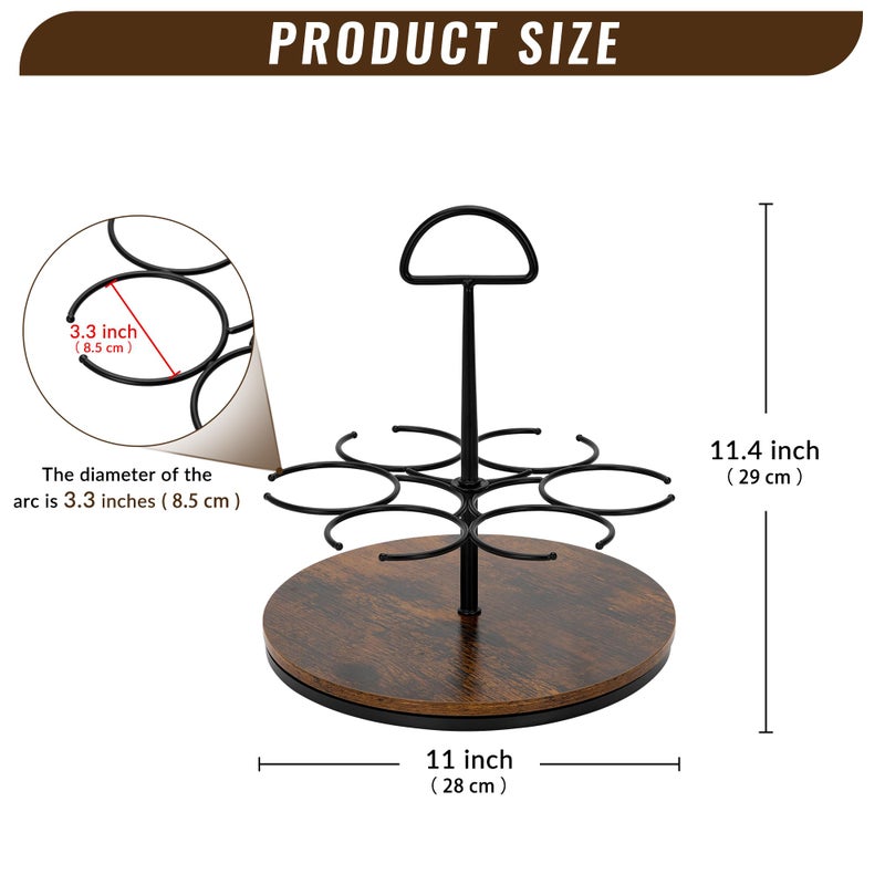SUNNEKO Rotating Coffee Syrup Organizer Hold 6 Bottles, Wood Coffee Syrup Rack for Countertop, Large Bottle Holder Stand for Bar Station, Turntable Wine Display Tray (Black - 6 Bottles) - Image 2