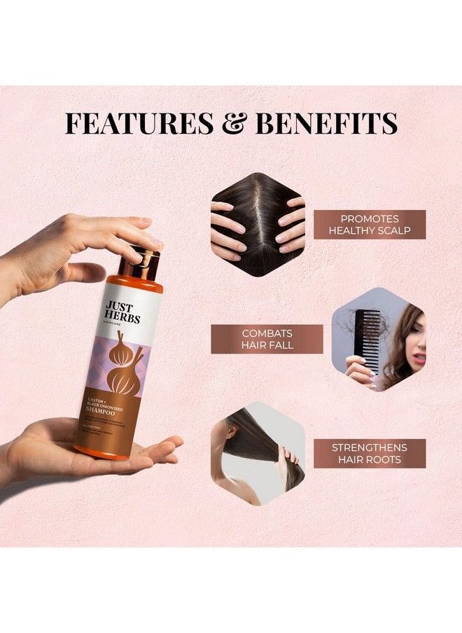 Just Herbs Castor And Black Onion Seed Sulfate Free Shampoo Reduce Hairfallhair Loss For Dry And Frizzy Normal Hair Types Men & Women 200Ml  - Image 3